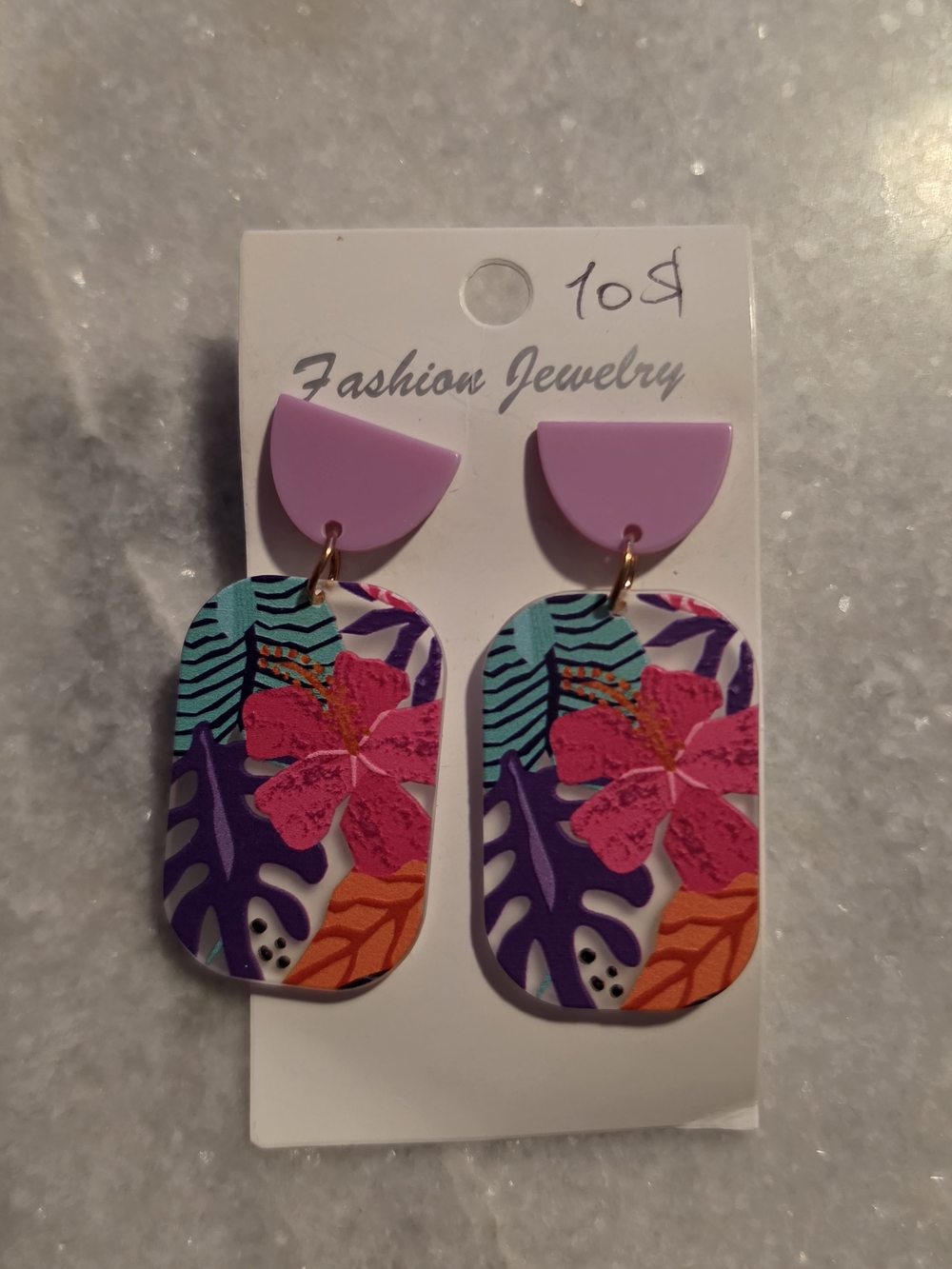 Fashion Jewelry Pink & Purple Tropical Floral Drop Earrings